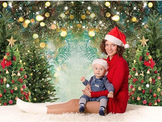 Avezano Christmas Photography Background Christmas Window Snow Landscape Christmas Tree Luxury Christmas Background Winter Holiday Family Newborn Baby Portrait Background Photography Studio Props (7x5